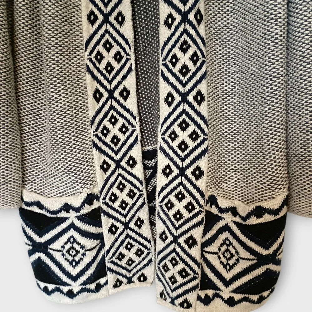 Old Navy Women's M‎ Open Front Cardigan Sweater Beige Black Aztec Print Knit